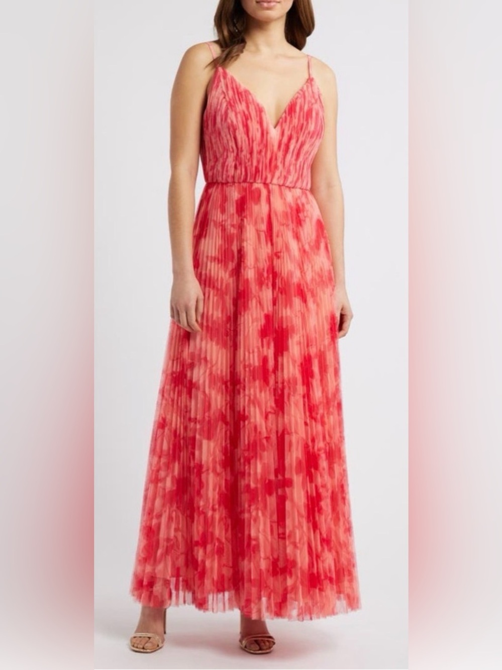 NEW Hutch V neck pleated coral floral gown Sz 2